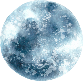 Watercolor Illustration Blue Night Planet Moon